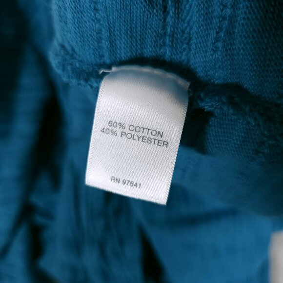 J Jill Lagenlook Blue Textured Knit Top Medium Long Sleeve Kangaroo Pocket Artsy - Picture 7 of 13